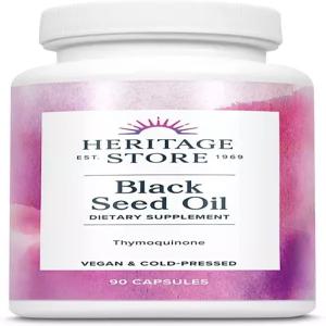 헤리티지 스토어 블랙 씨드 오일 액체 캡슐 650mg 티모퀴논이 함유된 니겔라 사티바 보충제 오메가 3 6 9