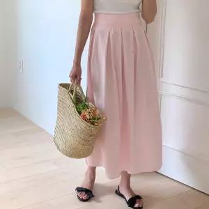 여성 여름 플리츠 주름 반밴딩 데이트룩 면 롱 스커트