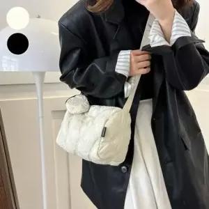 퀼티드백 원통형 미니파우치 패브릭 크로스백