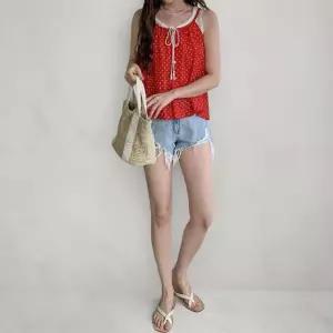 여성 플라워 레이스 레이어드 민소매 티셔츠