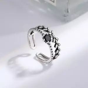 흑요석 레이어드 투라인 잎 반지 커플 예쁜 가족 학생 mWn6+8Jpf