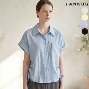 [탱커스] 여성 롤업 소매 셔링 반팔 셔츠