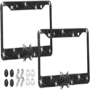 여성용 샌드프렌 블링 자동차 번호판 프레임 2PCS 크리스탈 라인스톤 스테인리스 스틸 차량 홀더 글리터