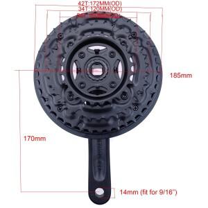 호환 28/38/42/48T 7/8/9 속도 자전거 크랭크 셋 MTB 세트 170mm 치아 플레이트 사각형 구멍 스프로킷 부품