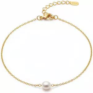 포이조이 18K 골드 도금 진주 구슬 크로스 팔찌 여성용 조절 가능 스테인리스 스틸 다인 얇은 박스 쿠바