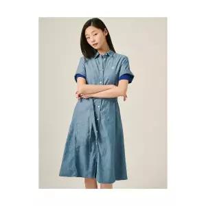 매장정품 빈폴 BEANPOLE LADIES 헤지 데님 반소매 셔츠 원피스 블루 (BF5471C03P) BF5471C03P 662167