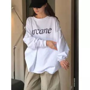 엘럽 여성용 캐주얼 가을 상의 프린트티 루즈핏 보송보송 슬림핏 티셔츠 프린트 박템3