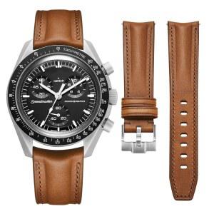 [미국배송] 게탈리아 이탈리아 풀 그레인 야채 무두 가죽 시계 밴드 곡선 스트랩 오메가 X 스와치 문워치 스피드마스터 20MM 교체 남성 여성