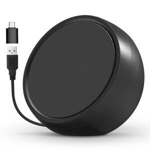 [미국배송] 노트북용 ABRRU USB 컴퓨터 스피커 크리스탈 클리어 사운드 풍부한 베이스 및 볼륨 버튼이 있는 데스크탑 컴퓨터용 외장 플러그 앤 플레이(블랙)