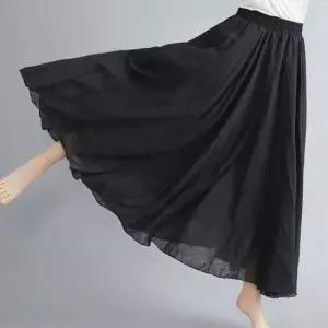 [옷은날개] A라인 롱치마 아사면 허리밴딩 마실룩 홈웨어 캐주얼