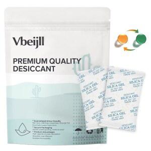 Vbeijll 5그램(50팩) 색상 표시 실리카겔 패킷 등급 건조제 보관 전자제품 3D 멘트 및 금고용 충전식 수분 흡수제