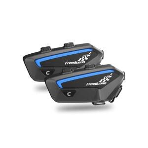 [미국배송] 프리드콘 FX 모터사이클 헬멧 블루투스 헤드셋 CVC 노이즈 캔슬링 기능이 있는 통신 시스템 스테레오 음악 6명의 라이더 0.75M/1200M 인터콤 30시간 IP65 블랙 2팩