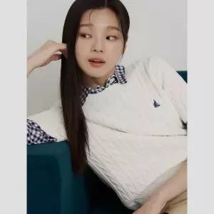 빈폴 BEANPOLE 빈폴레이디스 26S/S BF6251E051 [Essential] 코튼 케이블 라운드넥 반소매 풀오버 - 화이트