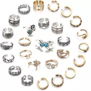 여성용 Acruccen 27개 오픈 토링 세트 빈티지 레트로 여름 비치 풋 주얼리 보호 너클 핑거 테일