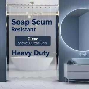 에피카 샤워 커튼 최강의 튼튼한 투명 비닐 72 x72 라이너 방수 플라스틱 욕실 녹슬지 않는 금속
