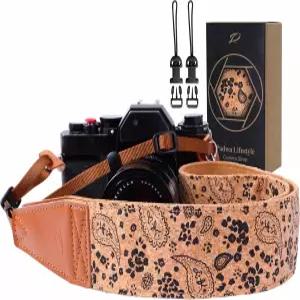 파드와 라이프스타일 코크 카메라 스트랩 - 사진작가용 2인치 탑 레이어 소가죽 헤드 내추럴 로그 크래클