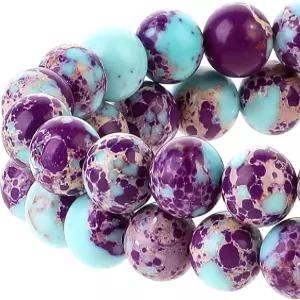 47개의 바다 퇴적물 임페리얼 재스퍼 비즈 퍼플-블루 8mm 갤럭시 보석 구슬 알록달록 원형 돌 DIY 제작용