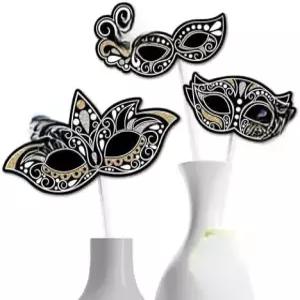 행복의 빅 닷 가면극 - 베네치아 가면 파티 센터피스 스틱 테이블 토퍼 15개 세트