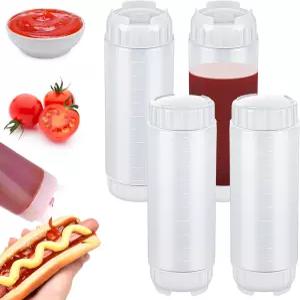 4개 리필 가능한 스퀴즈 병 20온스 큰 조미료 반전 플라스틱 팁 소스 디스펜서 케첩 사워 크림 셀프 씰링