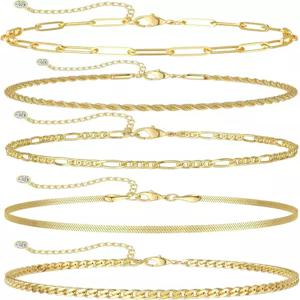 디어메이 14K 골드 도금 여성용 팔찌 쥬얼리 세트 귀여운 테니스 비즈 쿠바 링크 페이퍼클립 체인 다인티