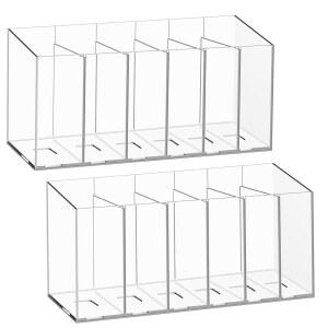 [미국배송] DECYOOL 2PCS 아크릴 펜 홀더 투명 메이크업 브러시 정리함 베니티 데스크 액세서리를 위한 탈착식 칸막이가 있는 6칸 화장품 보관 사무실 문구 주방 용품