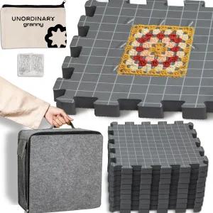 특이한 할머니 크로셰 차단 보드 세트 - 격자가 있는 9개의 추가 두꺼운 연동 매트 150개의 T핀 펠트 보관