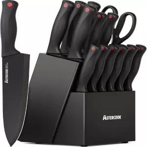 칼 세트 Astercook 15피스 샤프너 블록 내장 식기세척기 안전 주방 독일 스테인리스 스틸 발렌타인 선물