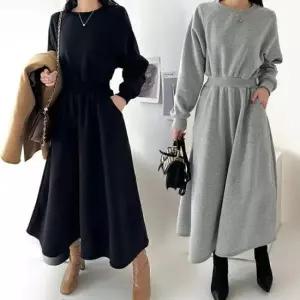 [옷은날개] 여성 플레어 스커트 원피스 힙 커버 허밴딩 롱원피스