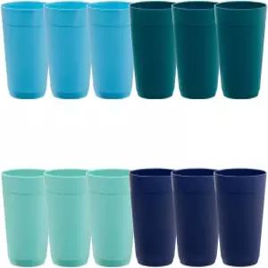 미국 아크릴 뉴포트 10온스 깨지지 않는 플라스틱 스태커블 주스 텀블러 해안 색상 12개의 음용컵 세트