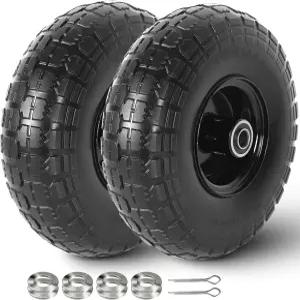 AR-PRO 2팩 4.10/3.50-4 플랫 프리 타이어 및 휠 휠바로우 돌리 핸드 트럭 왜건 가든 카트 발전기 교체 -