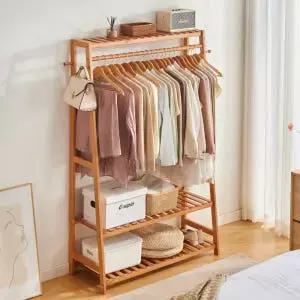 원목 스탠드 옷걸이 자취방 행거 수납 선반 옷정리