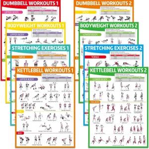 가정용 헬스장 덤벨 체중 스트레칭 케틀벨 운동 차트 전신 피트니스 포스터 세트 근육 참여 차고 체육관