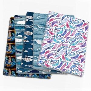 오션 시리즈 해마 문어 50x145cm 100% 코튼 원단 바느질 퀼트 재료 DIY 수제 패치 워크