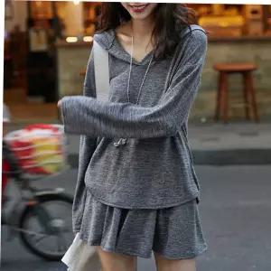 티셔츠반바지세트 얇은 후드티 치마반바지 투피스세트 무지 편한코디