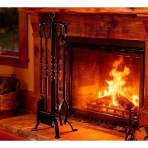 파이어 5 벽난로 도구 세트 벽난로 액세서리 도구 홀더 손잡이 도구 실내 벽난로 장식 야외 화덕 현대식 도구(블랙)