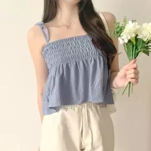 민소매 나시탑 A라인 프릴 휴양지 뷔스티에 블라우스 여자블라우스