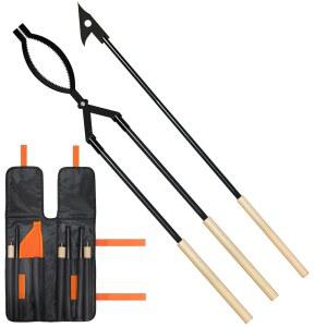 USENIOR 42인치 파이어 집게 장작 통나무 수집기 및 파이어 포커 세트 휴대용 탈착식 헤비 듀티 대형 파이어 집게 파이어 포커 도구 세트 파이어 피트 벽난로 캠핑 모닥불 야외/실내