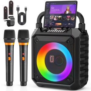 JYX 노래방 기계 무선 스피커 2개 있는 마이크 LED 조명이 블루투스 파티용 휴대용