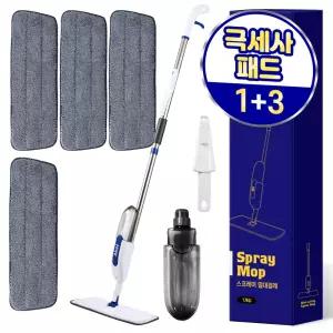 아케이 리빙 극세사 안개분사 스프레이 밀대걸레 극세사패드 4매+스크레퍼 1개 1세트