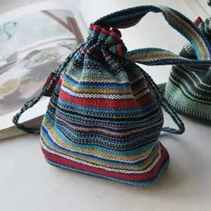 [패션] 가벼운 소품용 네팔 손뜨개 복주머니 파우치 랜덤컬러