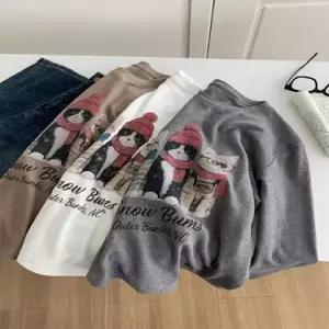 여친 이너 티 프린트 데일룩 라운드 고양이 캐릭터 캐시미어소프트 셔츠 맨투맨 긴팔 DAOL4