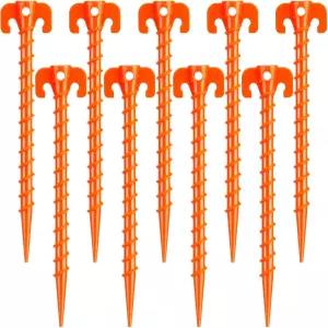 하이크맥스 15팩 플라스틱 나선형 텐트 말뚝 - 10인치 헤비 듀티 스크류 인 샌드 앵커 안전한 인플레이터블