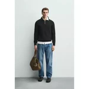 ZARA 펄 니트 지퍼 스웨터 - 블랙