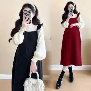 스커트 니트 원피스 여사친 현현 슬림핏 겨울가짜 러블리 투피스임산부 다올4