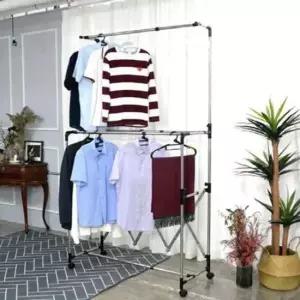 [JED] 스탠드 이동식 옷걸이 행거 접이식 3단 선반