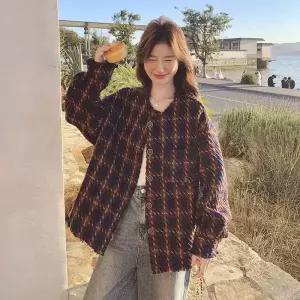 빈티지 겨울 프렌치 코트 여성패션 트위드 체크 배색트윌 윈터 재킷 DL4