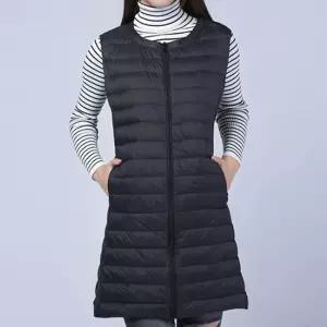 여자 세련된 스타일 차이나넥 겨울 롱패딩 이너 경량 롱 패딩 조끼 ERO8+9FrO