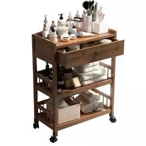 츄레이 트롤리 미용 수납장 원목 3단 이동식 미용웨건