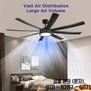 조명이 있는 72인치 검정색 천장 선풍기 DC 모터 원격 제어 6단 가역 속도 거실 테라스 실내 및