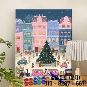 숫자로 그리는 그림 핑크 튤립 디지털 페인팅 캔버스에 아크릴 이미지 컬러링으로 기념일 선물